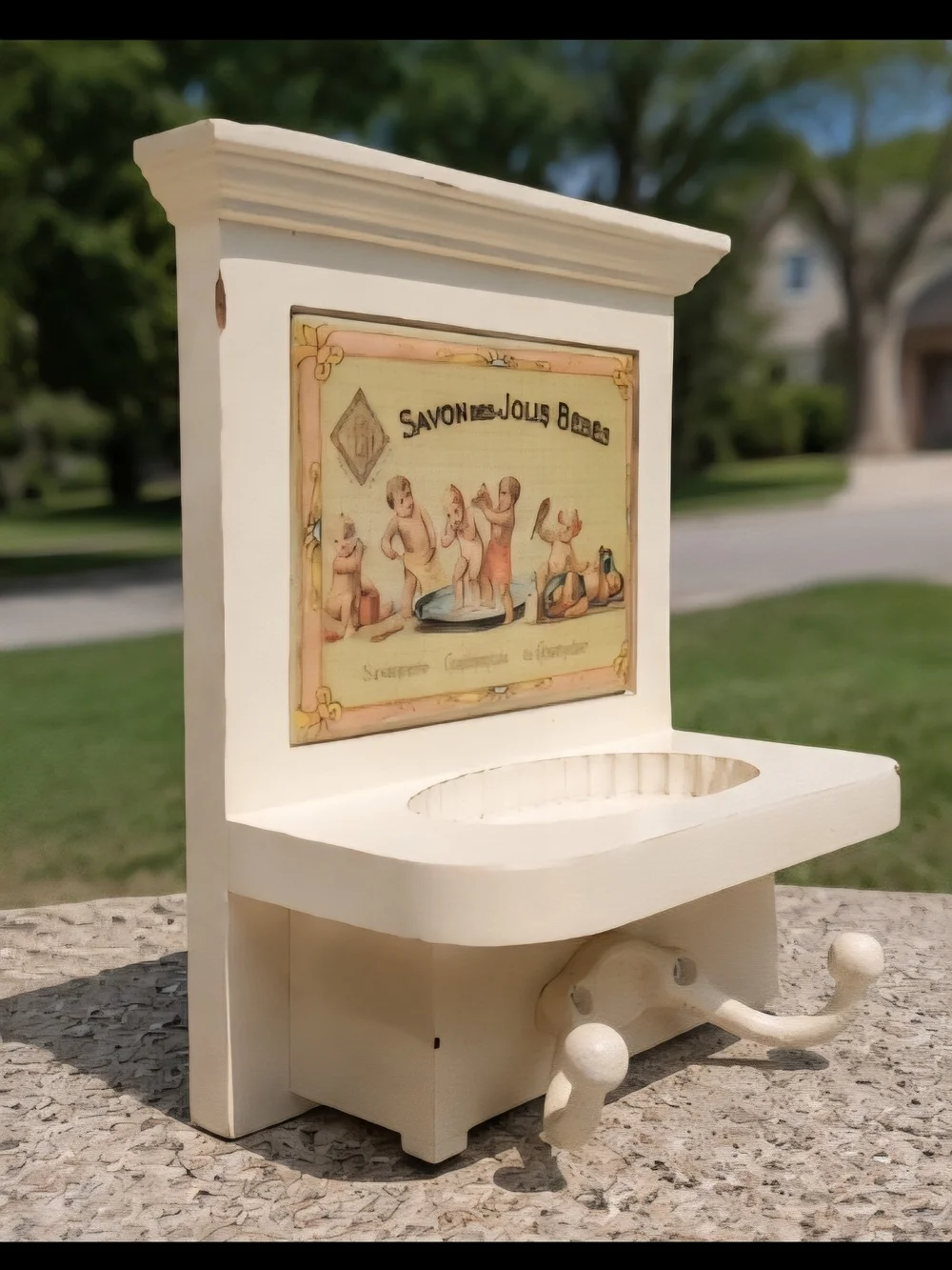 Antique Vintage-Style Cream Wall Soap Holder with Hook